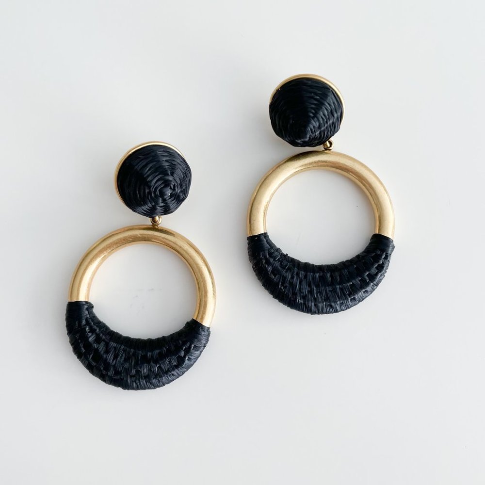J. Crew Faux-Raffia-Wrapped Hoop Earrings (Black)